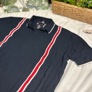 Denim and Flowers Navy Blue Polo Shirt with Red Stripes